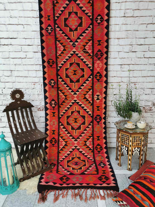 Vintage Kelim Läuferteppich aus dem Irak - Eklektischer Teppich - Boho Kelim