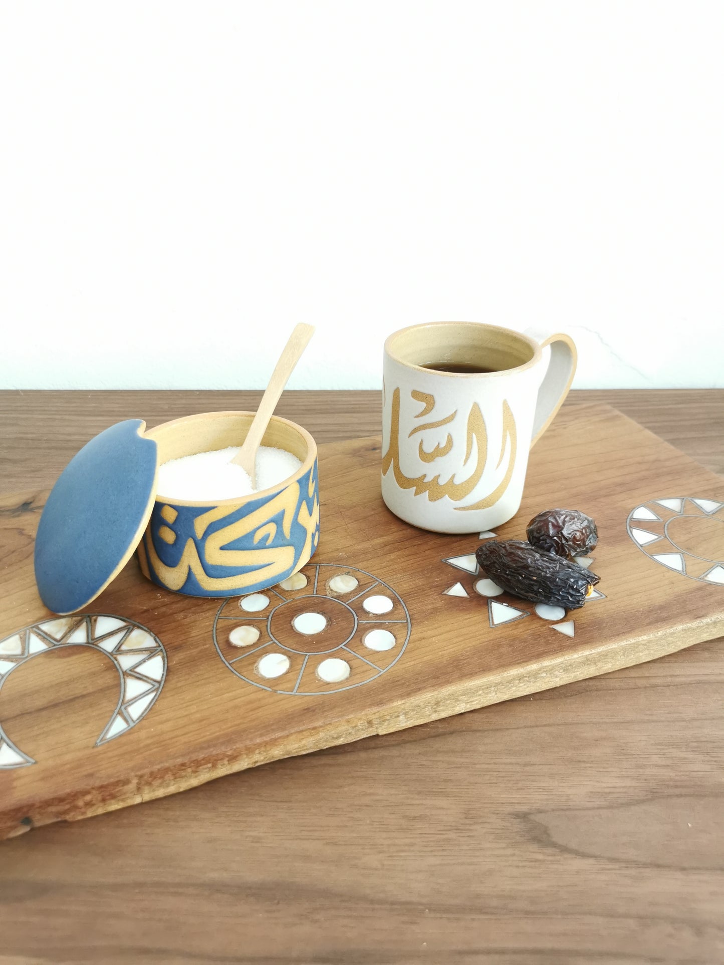 Handmade Pottery Sugar Bowl with Arabic Calligraphy: A Stunning Home Decor Piece for Any Room - Ramadan Gift