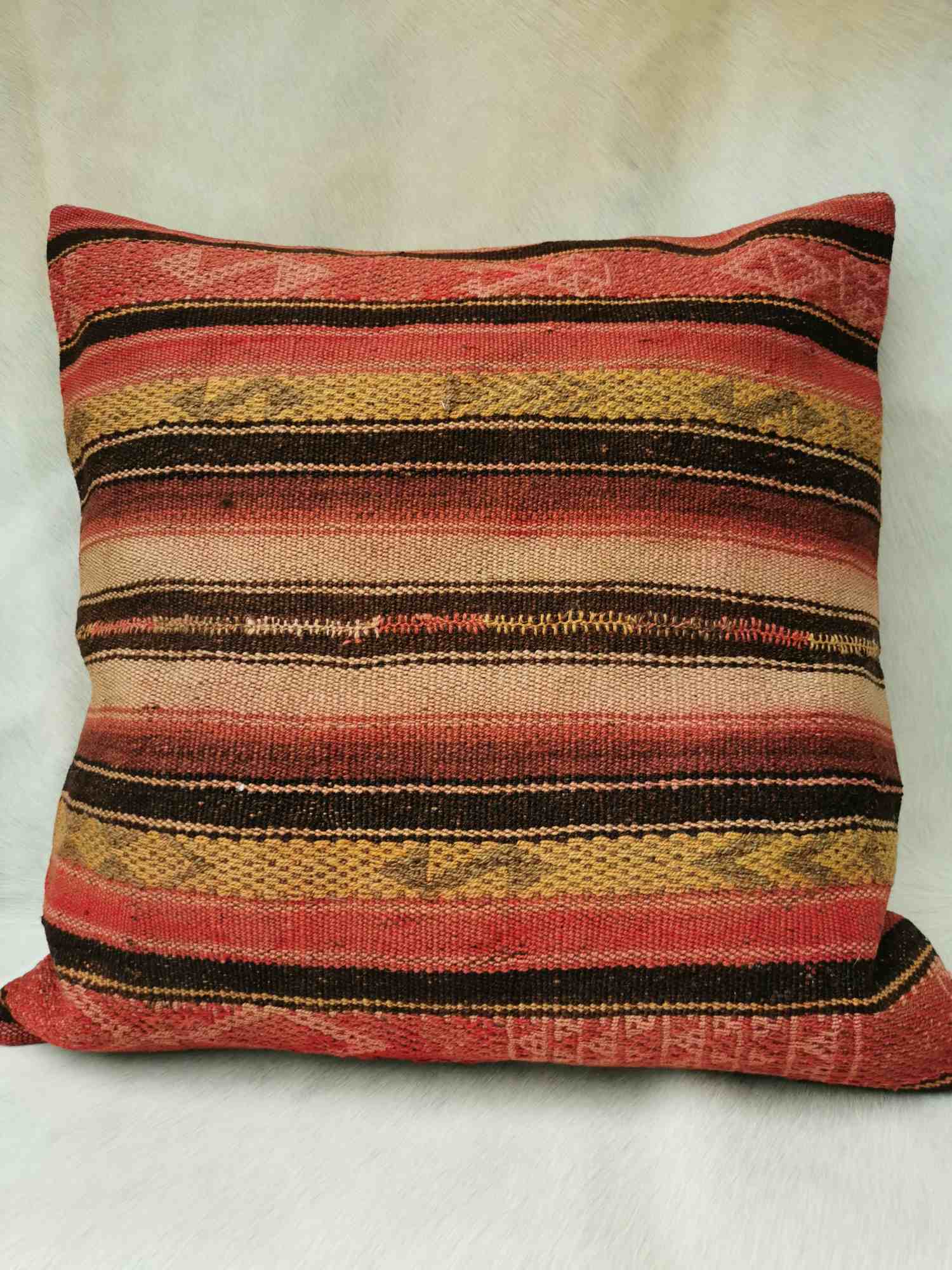 Unique vintage order kilim pillow from Anatolia. 60 x 60 cm. Wool boho cushion.